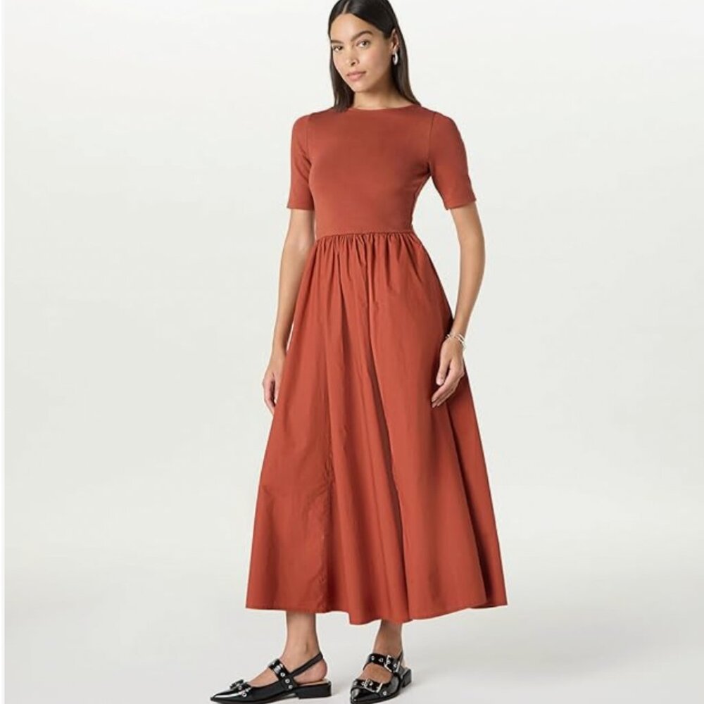 NWT The Drop Women’s Barrett Short Sleeve Mixed Media Dress, Burnt Henna, S - Picture 3 of 4